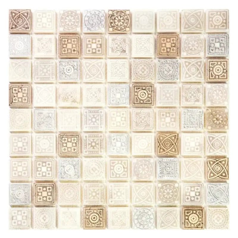 Cream Soft Earthy 12x12 Foiled Texture Square Stone Mosaic Tile (5 pack, 5 sq ft/case) by Apollo Tile