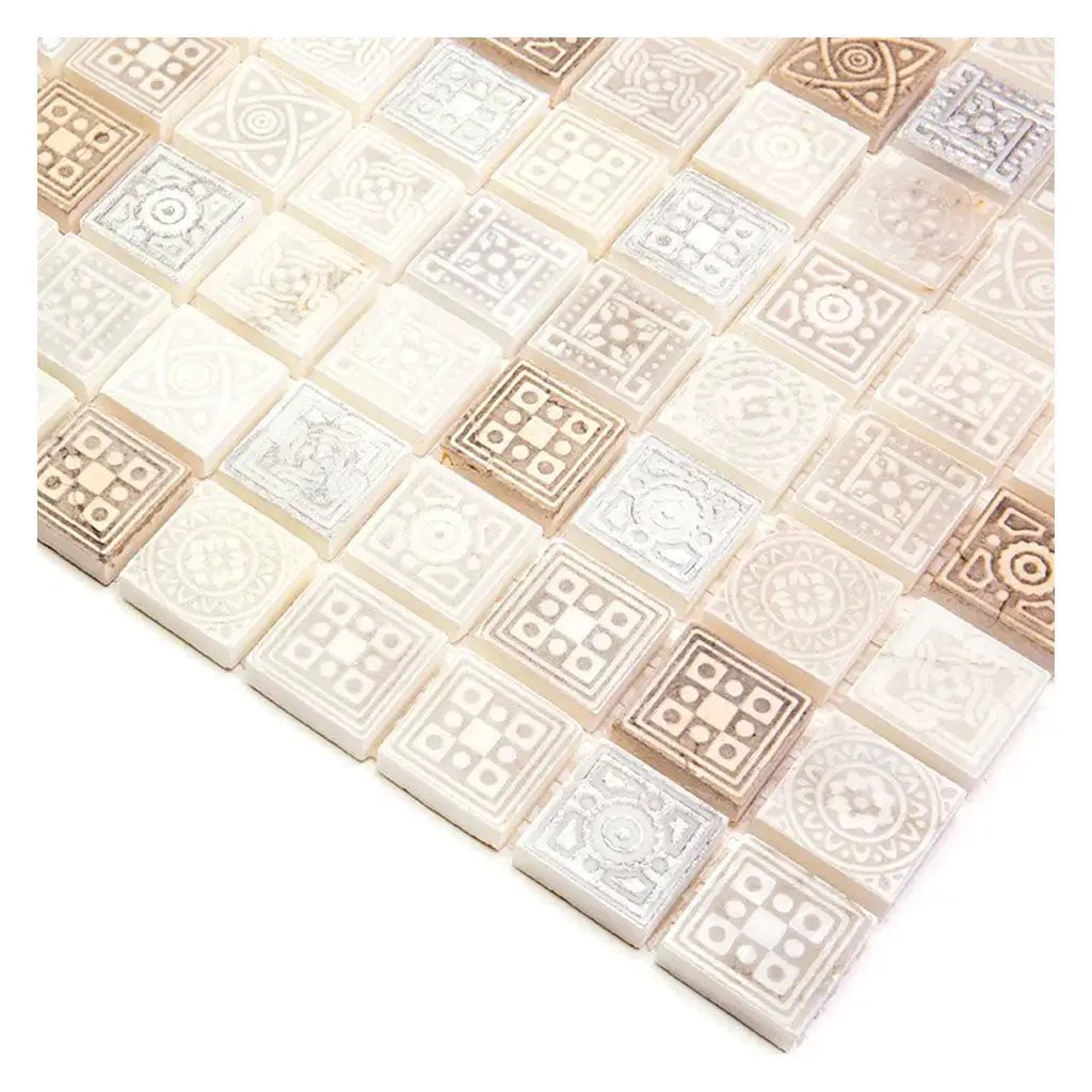 Cream Soft Earthy 12x12 Foiled Texture Square Stone Mosaic Tile (5 pack, 5 sq ft/case) by Apollo Tile