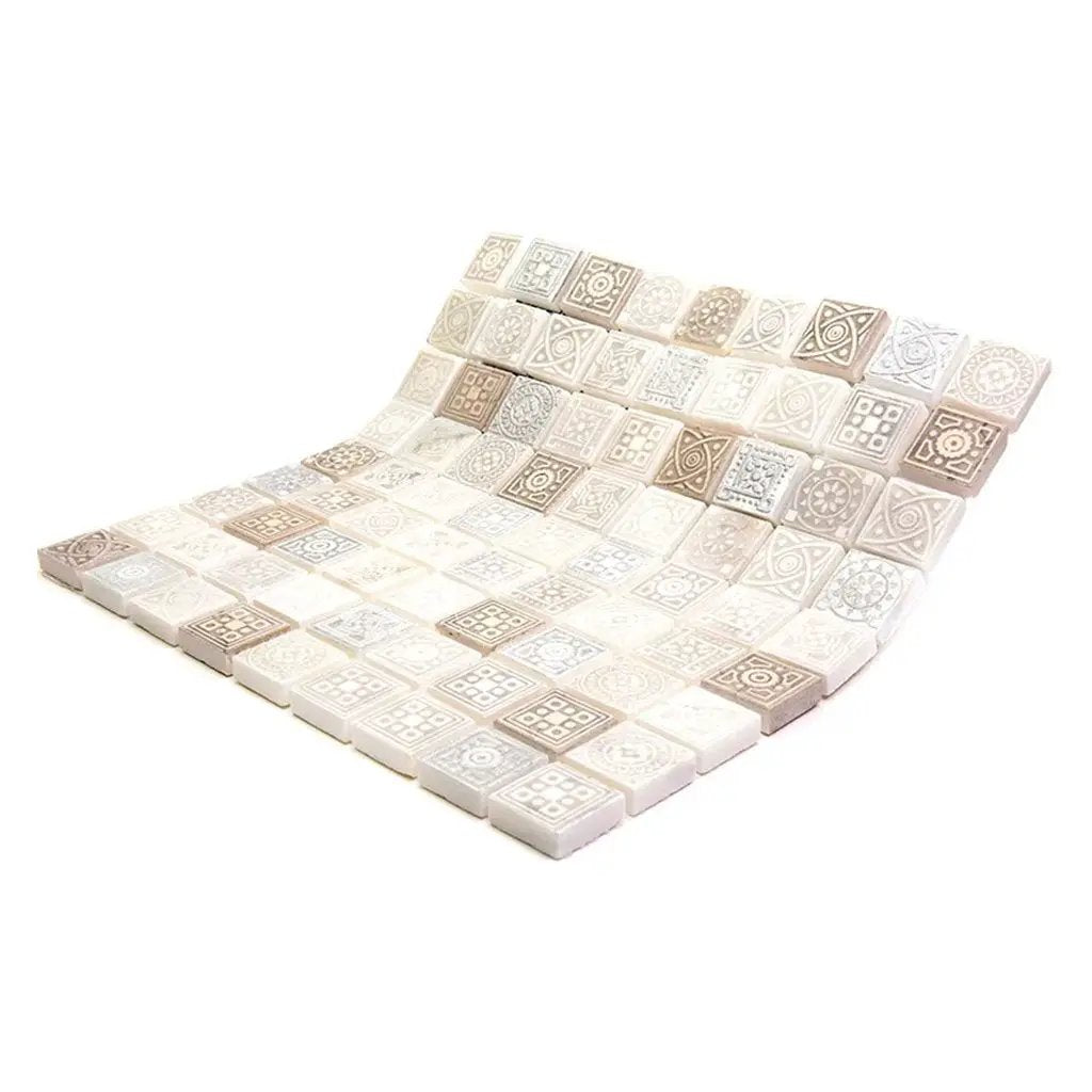 Cream Soft Earthy 12x12 Foiled Texture Square Stone Mosaic Tile (5 pack, 5 sq ft/case) by Apollo Tile
