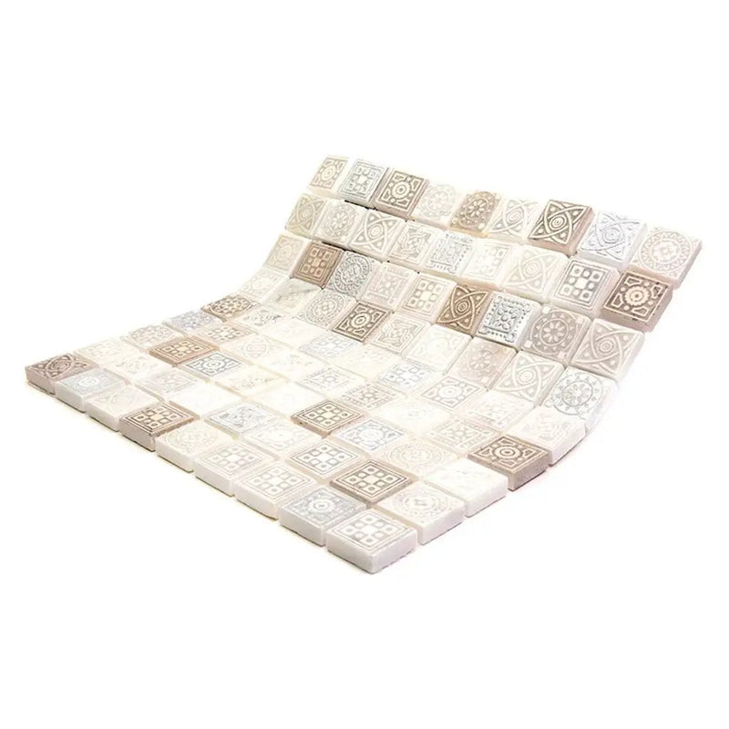 Cream Soft Earthy 12x12 Foiled Texture Square Stone Mosaic Tile (5 pack, 5 sq ft/case) by Apollo Tile