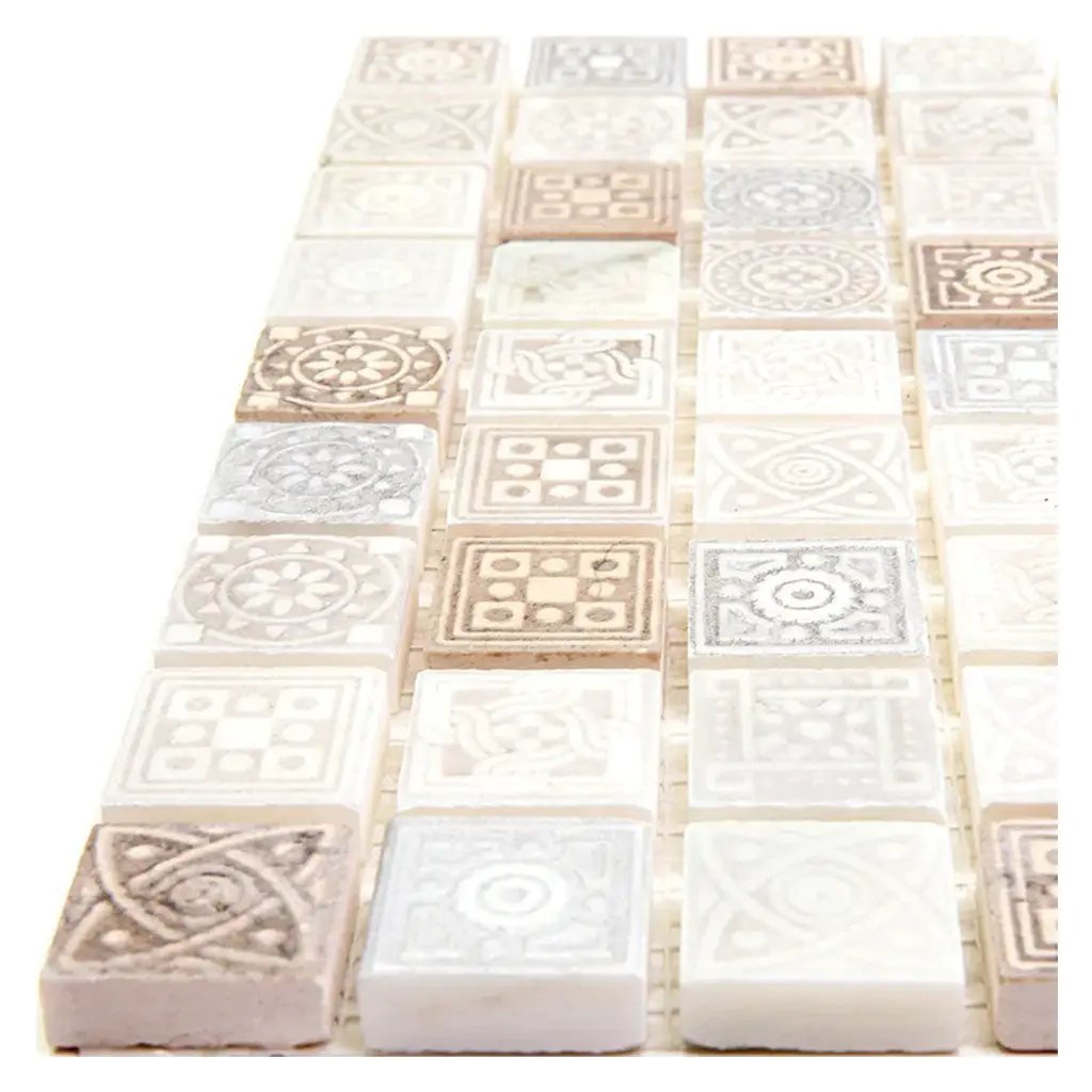 Cream Soft Earthy 12x12 Foiled Texture Square Stone Mosaic Tile (5 pack, 5 sq ft/case) by Apollo Tile