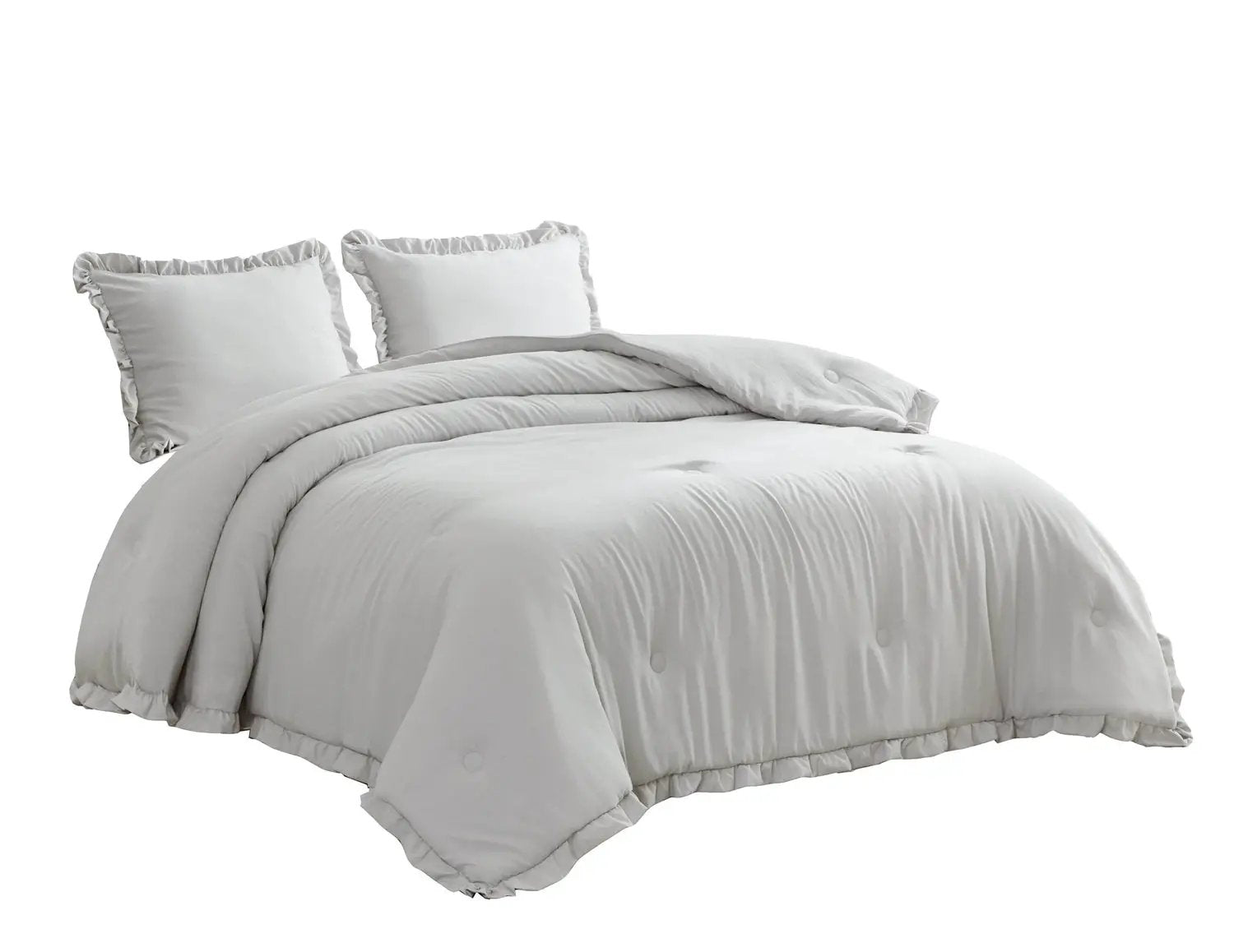Queen Oversized Grey Ruffled Edge Microfiber Comforter Set by HomePacific