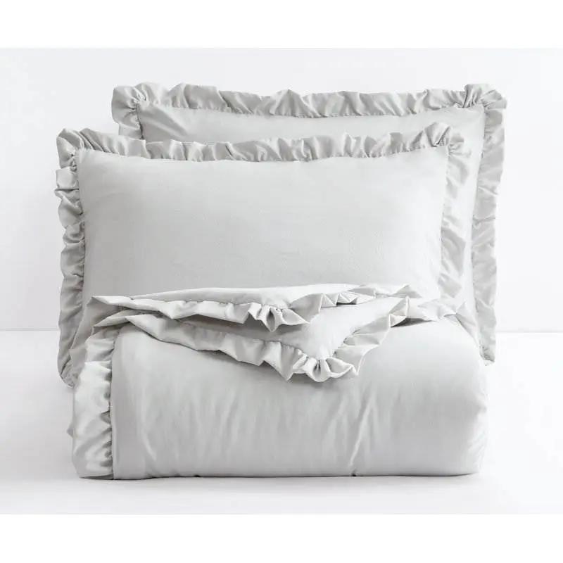 Queen Oversized Grey Ruffled Edge Microfiber Comforter Set by HomePacific