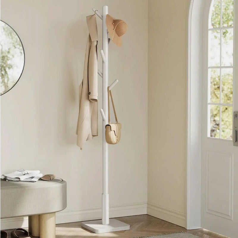 Modern Farmhouse Solid Wood Coat Rack Entryway Hall Tree Hat Stand in Light Grey by HomePacific