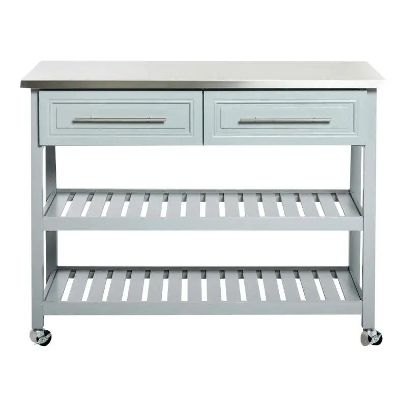 Light Gray Rolling Kitchen Island 2 Drawers Storage with Stainless Steel Top by HomePacific