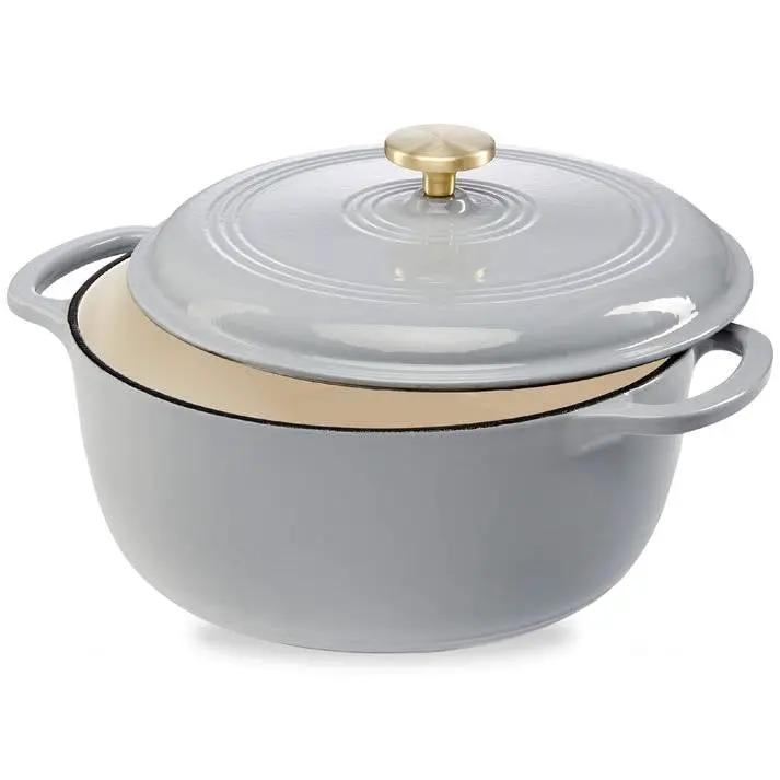 6 Quart Large Light Grey Enamel Cast-Iron Dutch Oven Kitchen Cookware by HomePacific