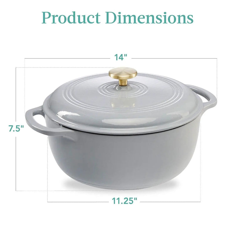 6 Quart Large Light Grey Enamel Cast-Iron Dutch Oven Kitchen Cookware by HomePacific