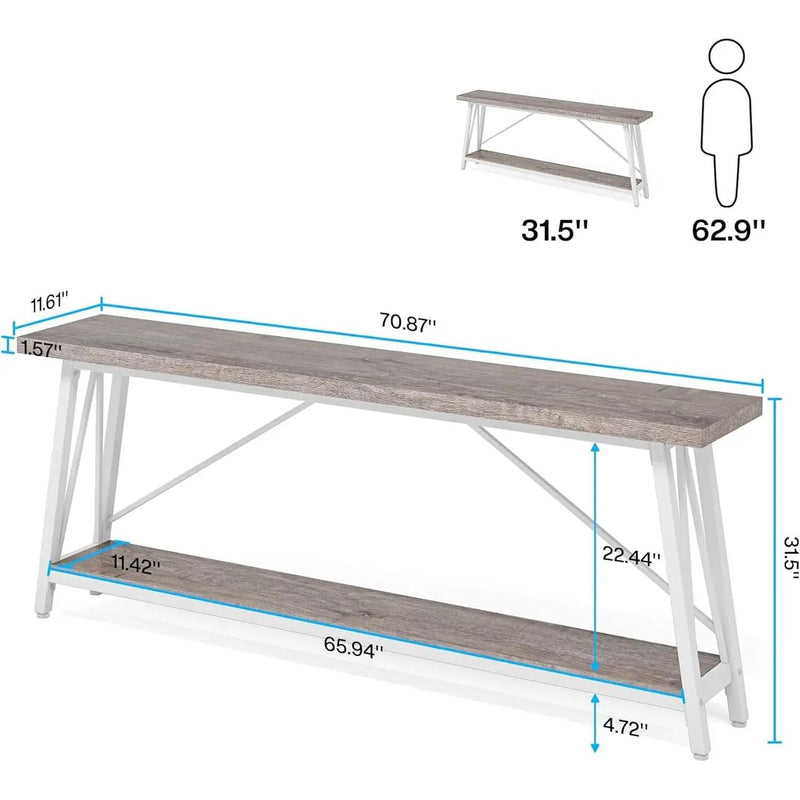 Heavy Duty 70-inch Industrial Grey Wood Top Sofa Table with White Metal Frame by HomePacific