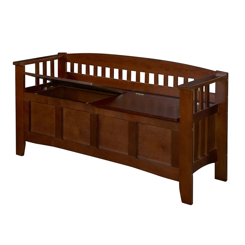Split Seat Storage Accent Bench in Walnut Wood Finish by HomePacific