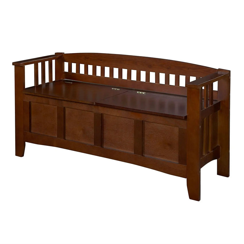 Split Seat Storage Accent Bench in Walnut Wood Finish by HomePacific