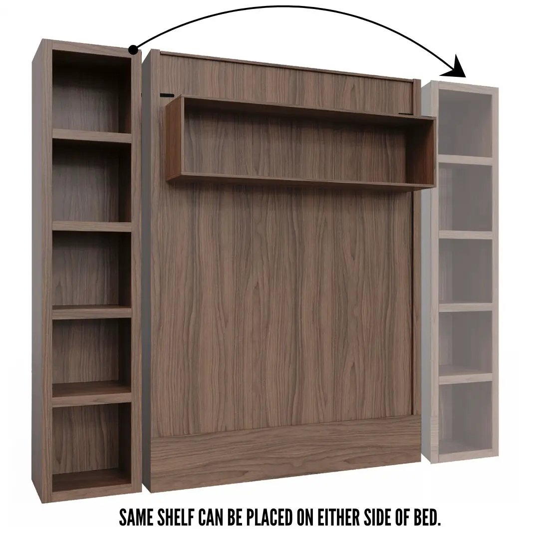 Easy-Lift Full Murphy Wall Bed in Natural Brown Wood Grain with Bookshelf by Sharicks