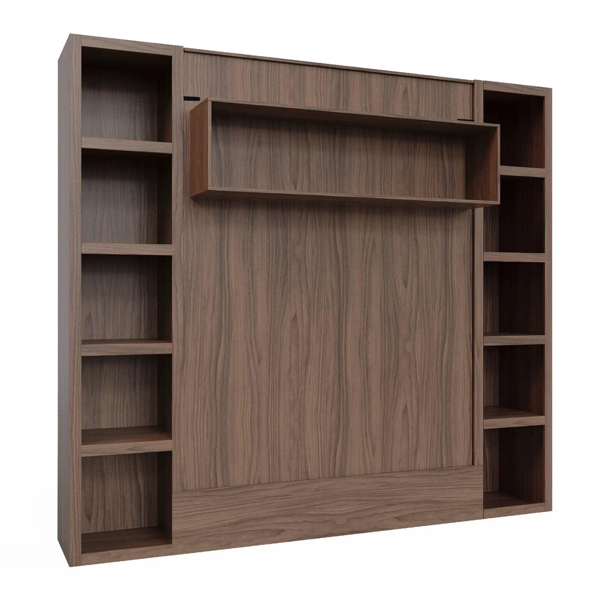 Easy-Lift Full Murphy Wall Bed in Natural Brown Wood Grain with Two Bookshelves by Sharicks
