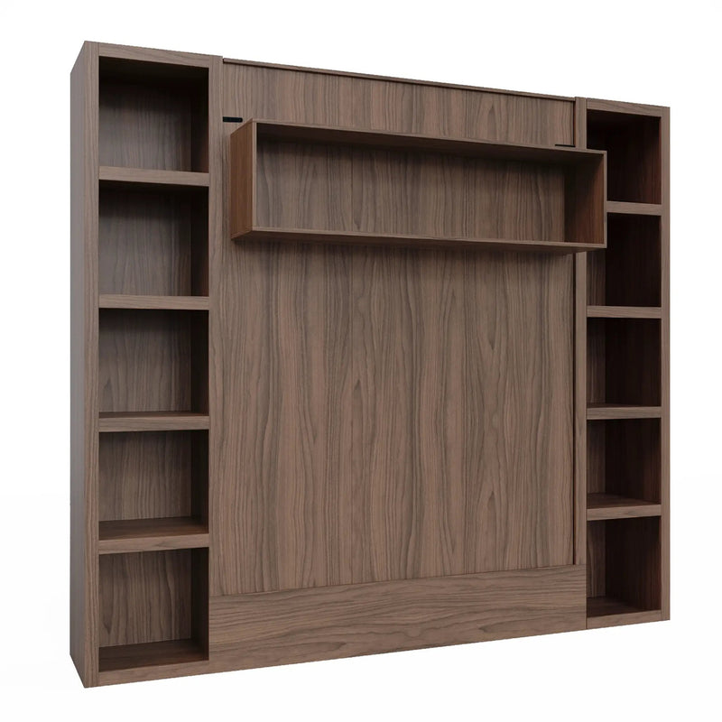 Easy-Lift Full Murphy Wall Bed in Natural Brown Wood Grain with Two Bookshelves by Sharicks