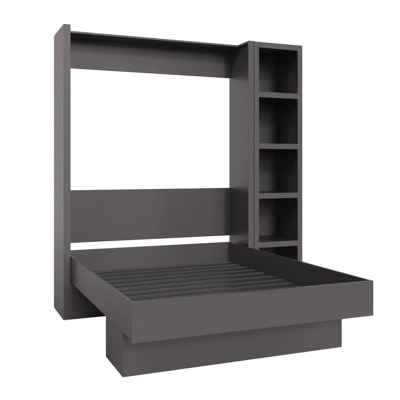 Easy-Lift Queen Murphy Wall Bed in Dark Grey with Bookshelf by Sharicks
