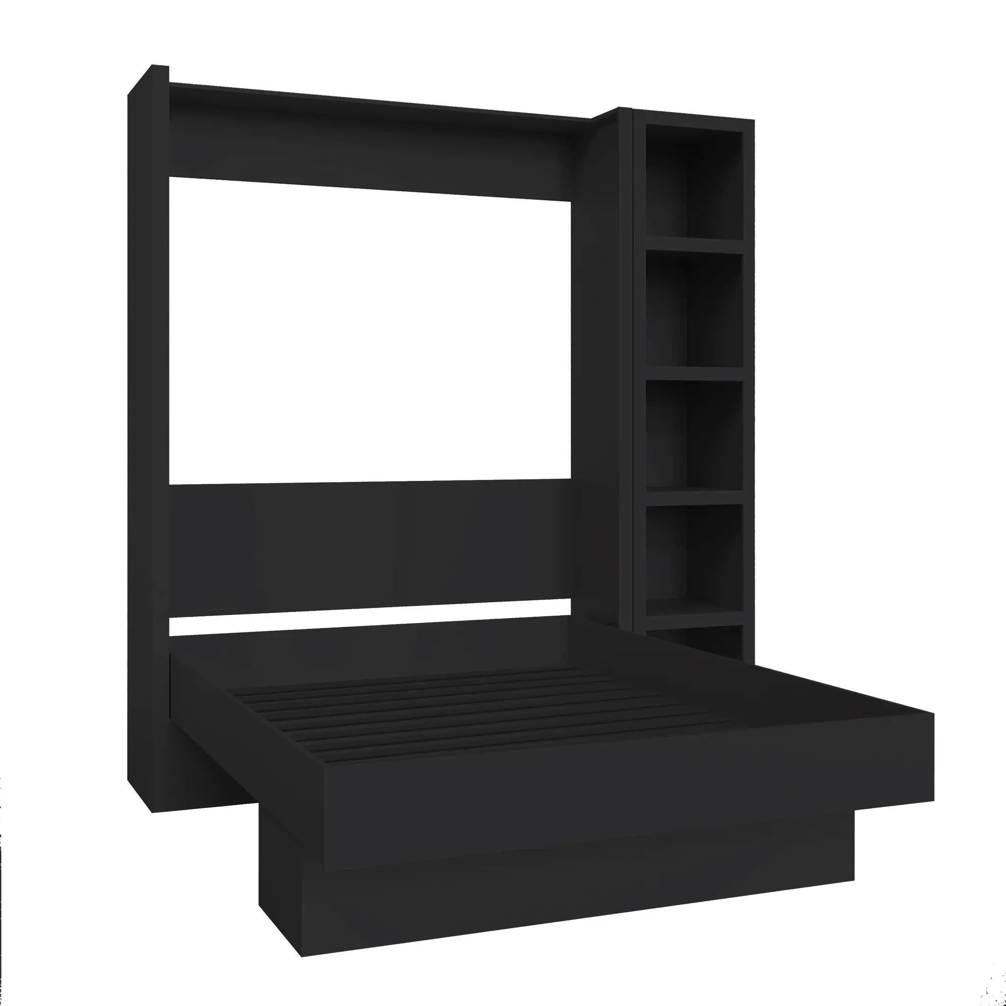 Easy-Lift Queen Murphy Wall Bed in Black with Bookshelf by Sharicks