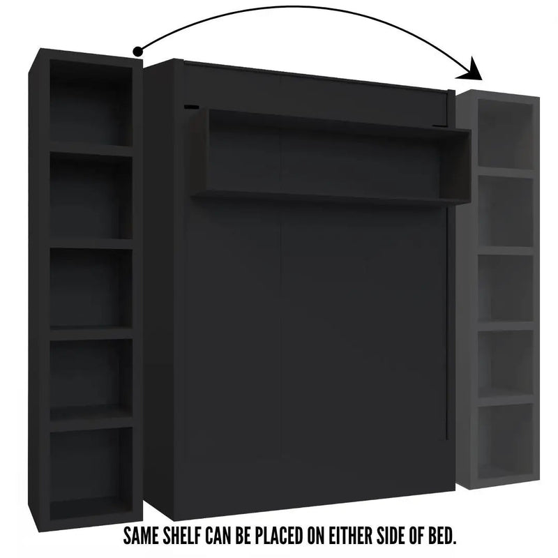 Easy-Lift Queen Murphy Wall Bed in Black with Bookshelf by Sharicks