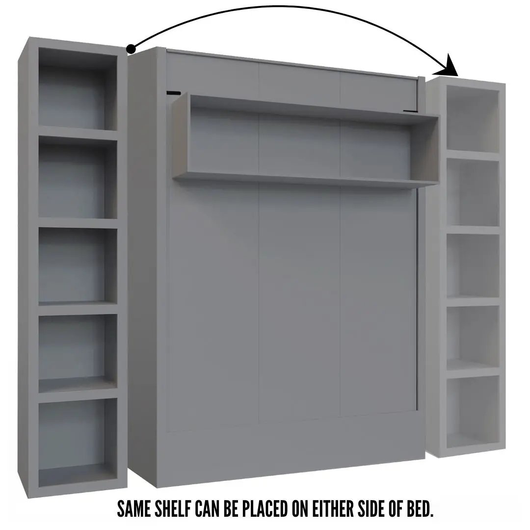 Easy-Lift Queen Murphy Wall Bed in Grey with Bookshelf by Sharicks