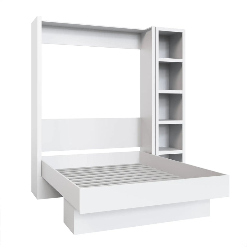 Easy-Lift Queen Murphy Wall Bed in White with Bookshelf by Sharicks