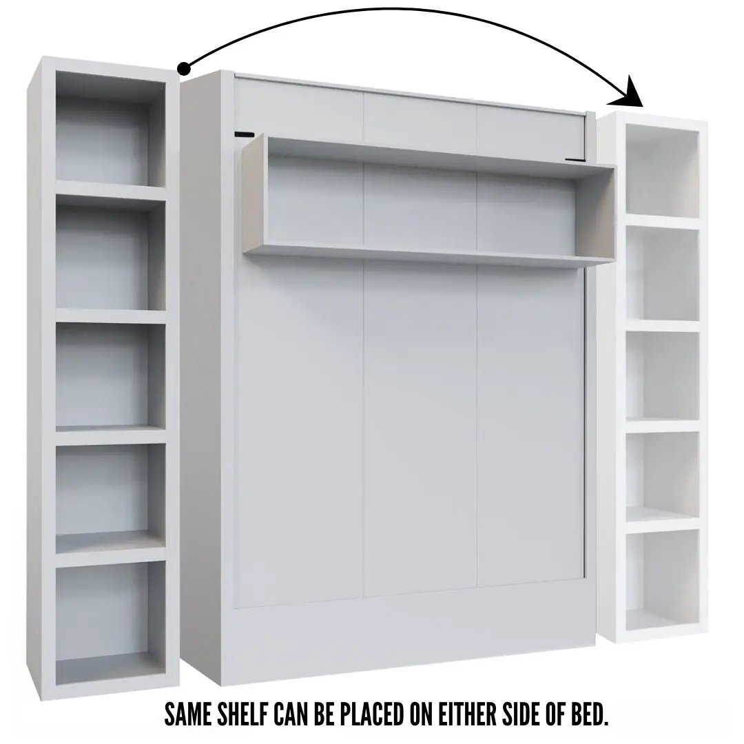 Easy-Lift Queen Murphy Wall Bed in White with Bookshelf by Sharicks