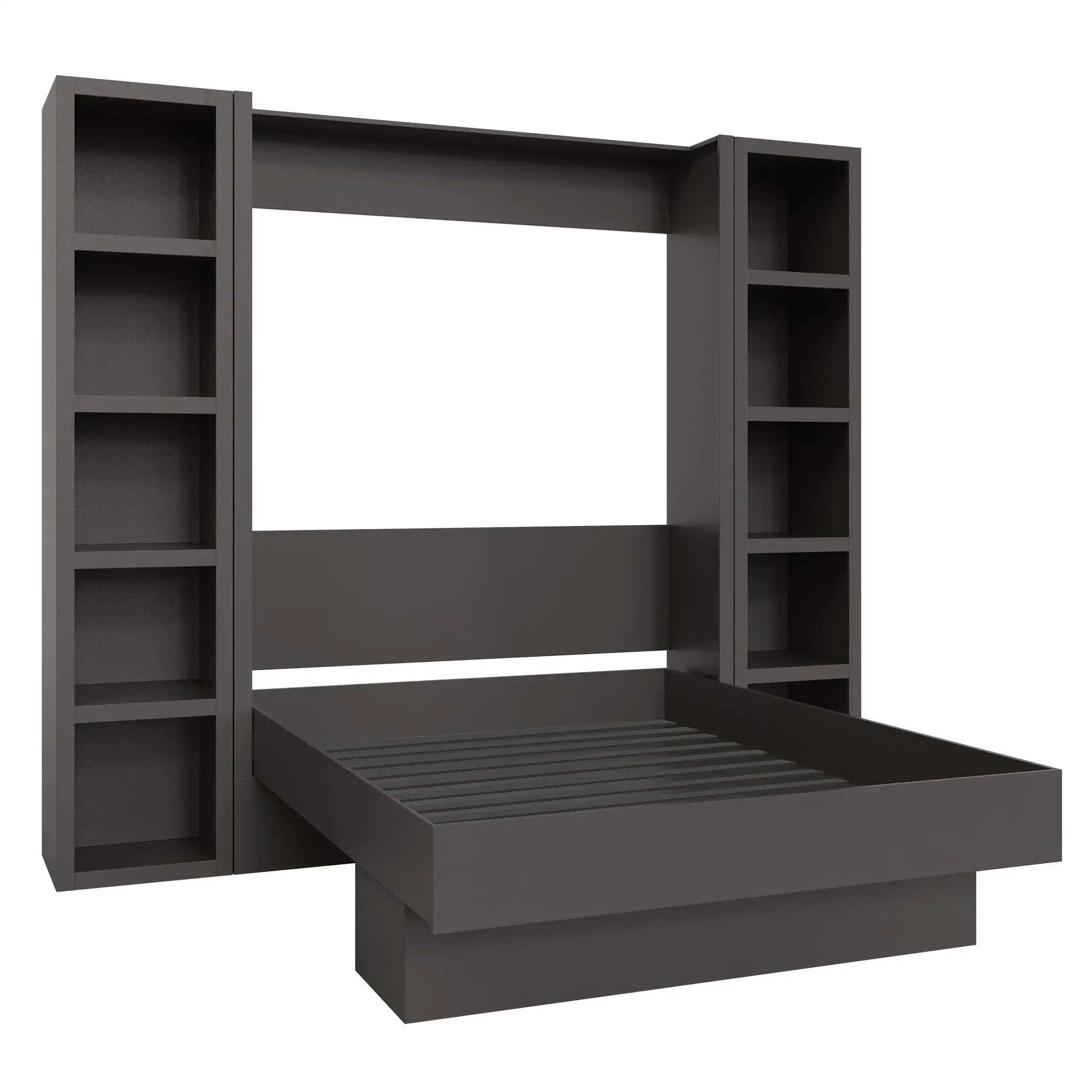 Easy-Lift Queen Murphy Wall Bed in Dark Grey with Two Bookshelves by Sharicks