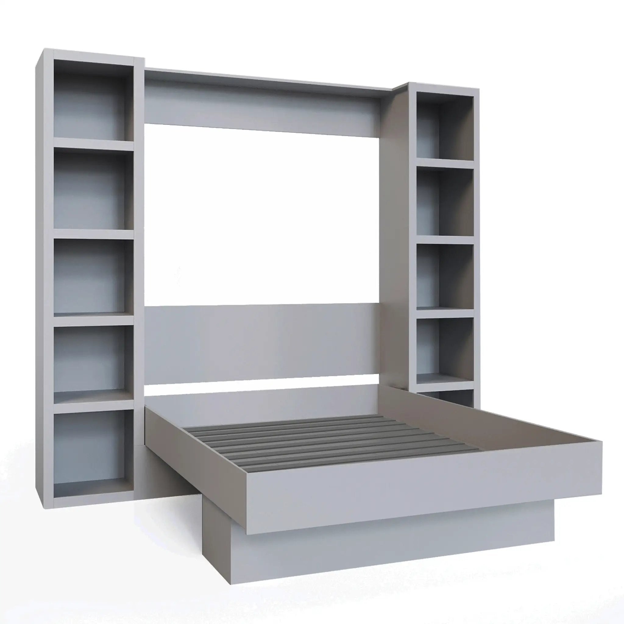 Easy-Lift Queen Murphy Wall Bed in Grey with Two Bookshelves by Sharicks