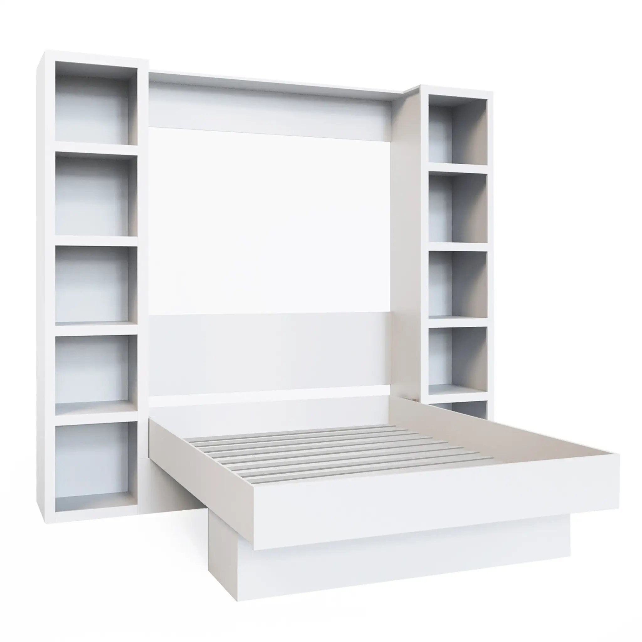 Easy-Lift Queen Murphy Wall Bed in White with Two Bookshelves by Sharicks