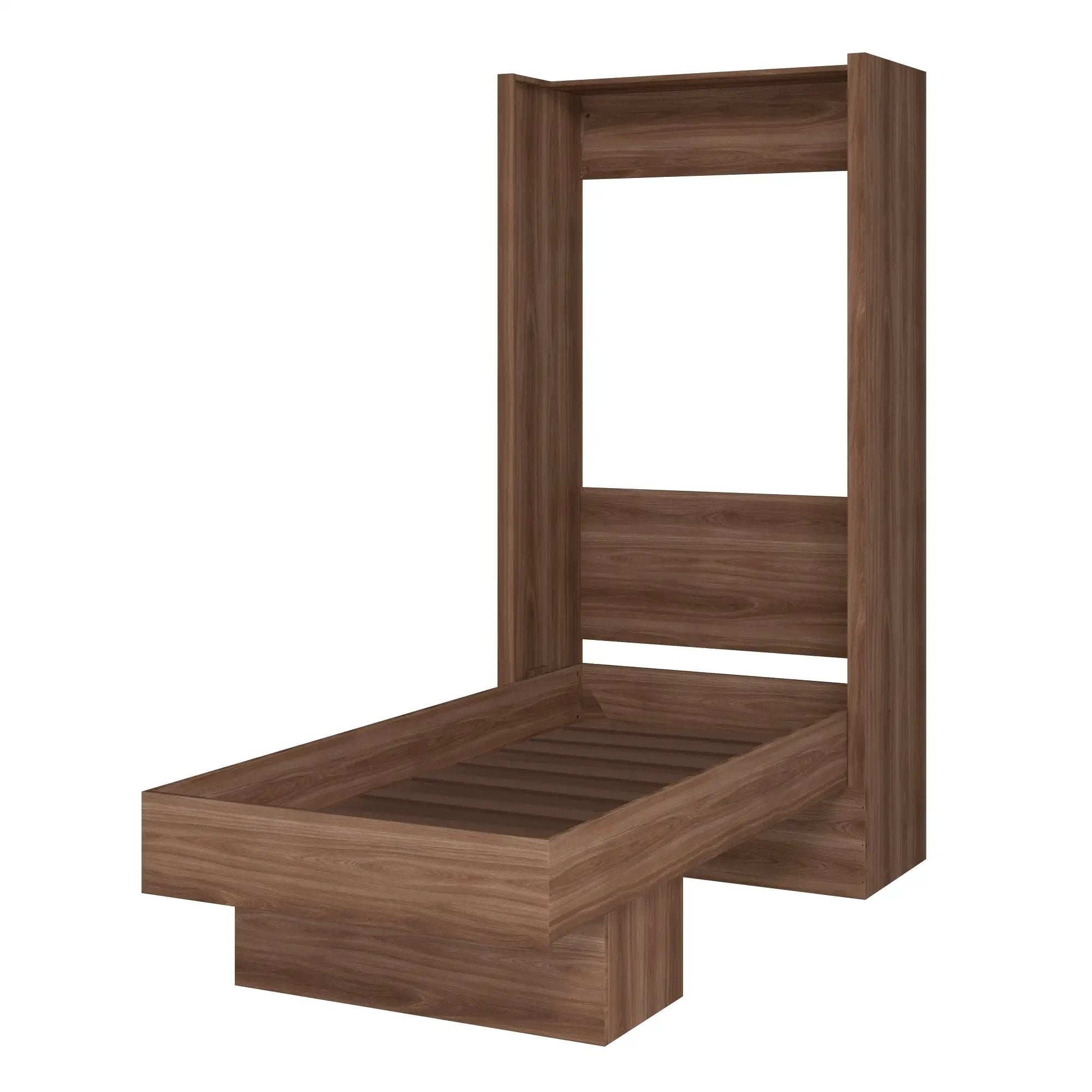 Easy-Lift Twin Murphy Wall Bed in Natural Brown Wood Grain with Shelf by Sharicks