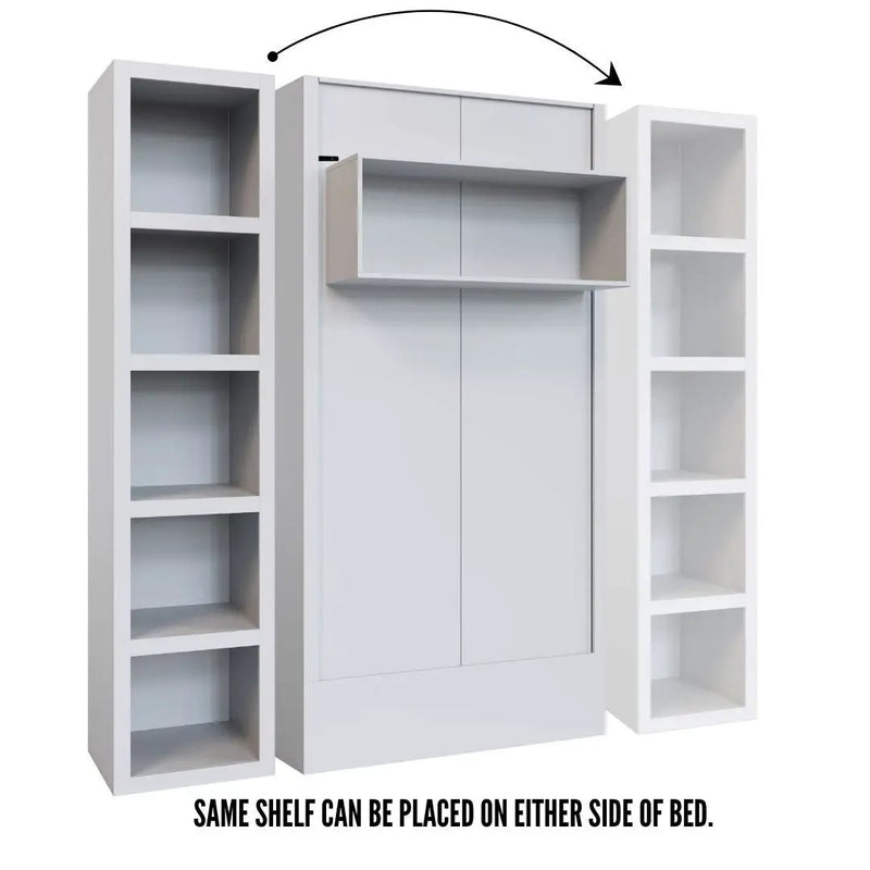 Easy-Lift Twin Murphy Wall Bed in White with Bookshelf by Sharicks