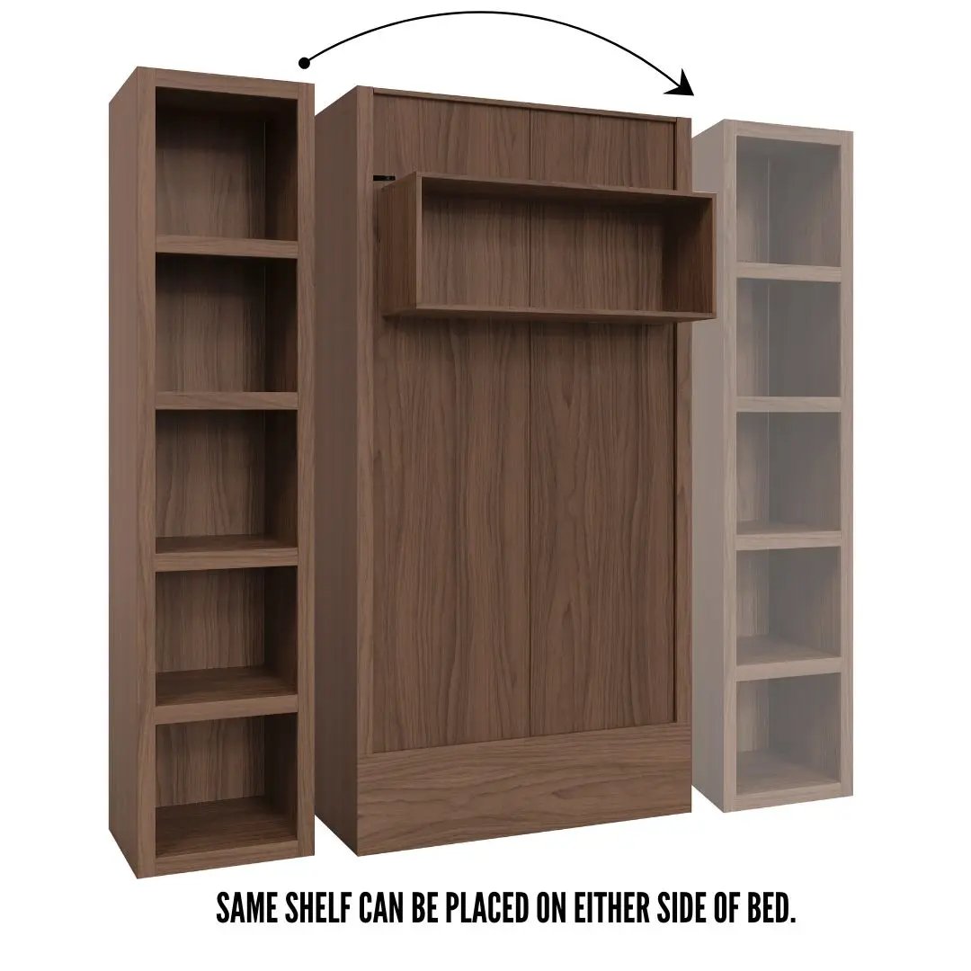 Easy-Lift Twin Murphy Wall Bed in Natural Brown Wood Grain with Bookshelf by Sharicks