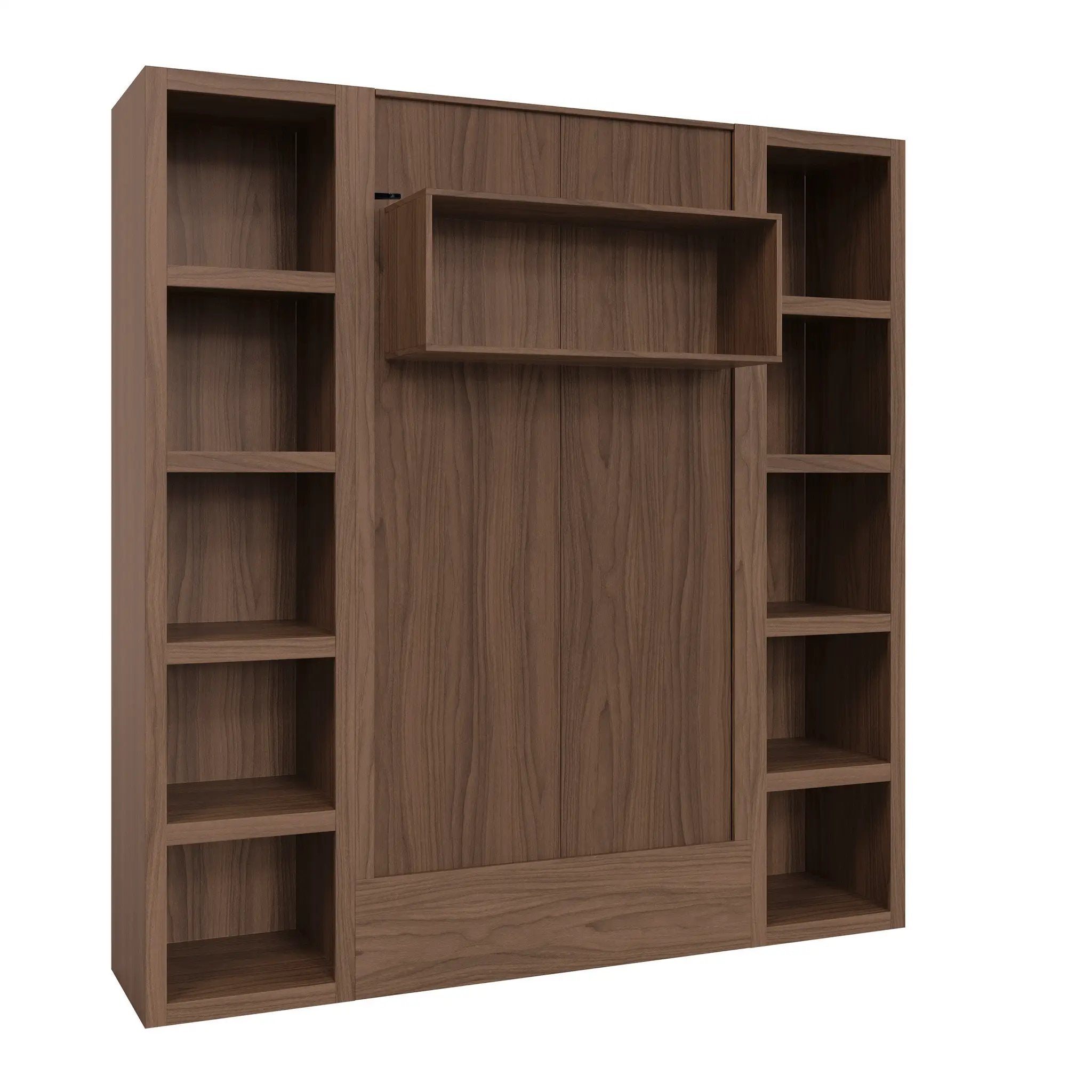 Easy-Lift Twin Murphy Wall Bed in Natural Brown Wood Grain with Two Bookshelves by Sharicks