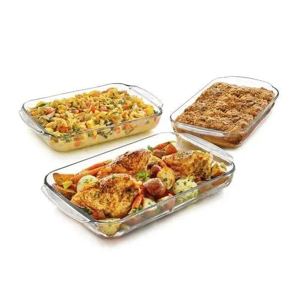 3 Piece Transparent Glass Casserole Baking Dish Set by HomePacific