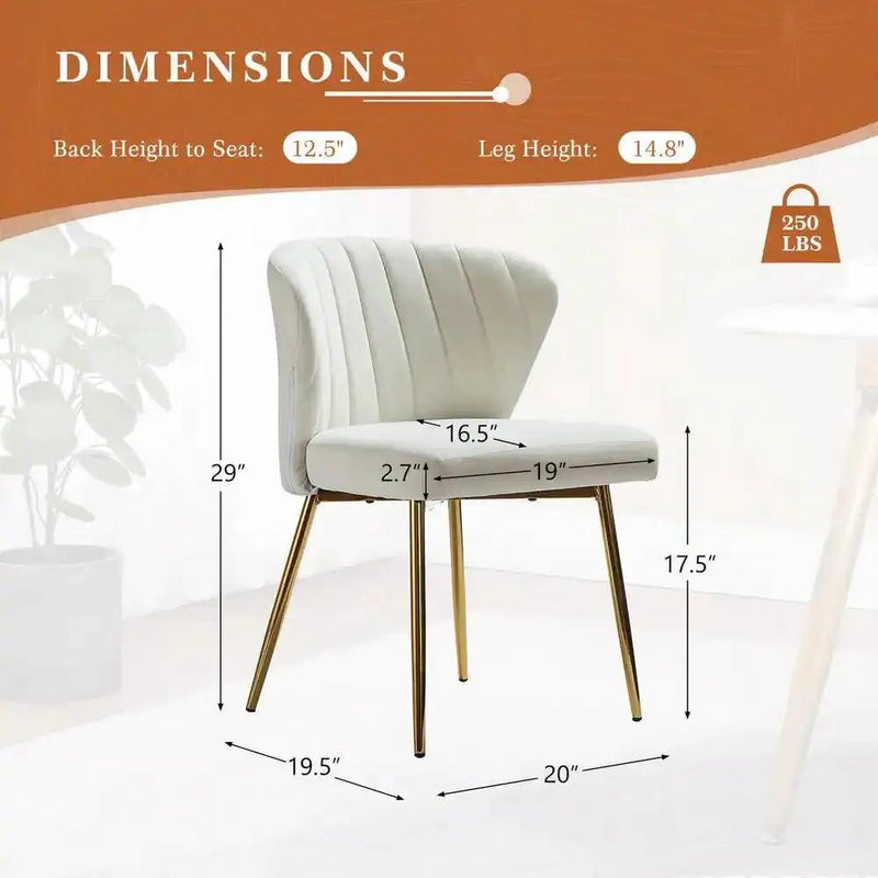 Ivory White Velvet Upholstered Wingback Accent Side Chair with Gold Metal Legs by HomePacific
