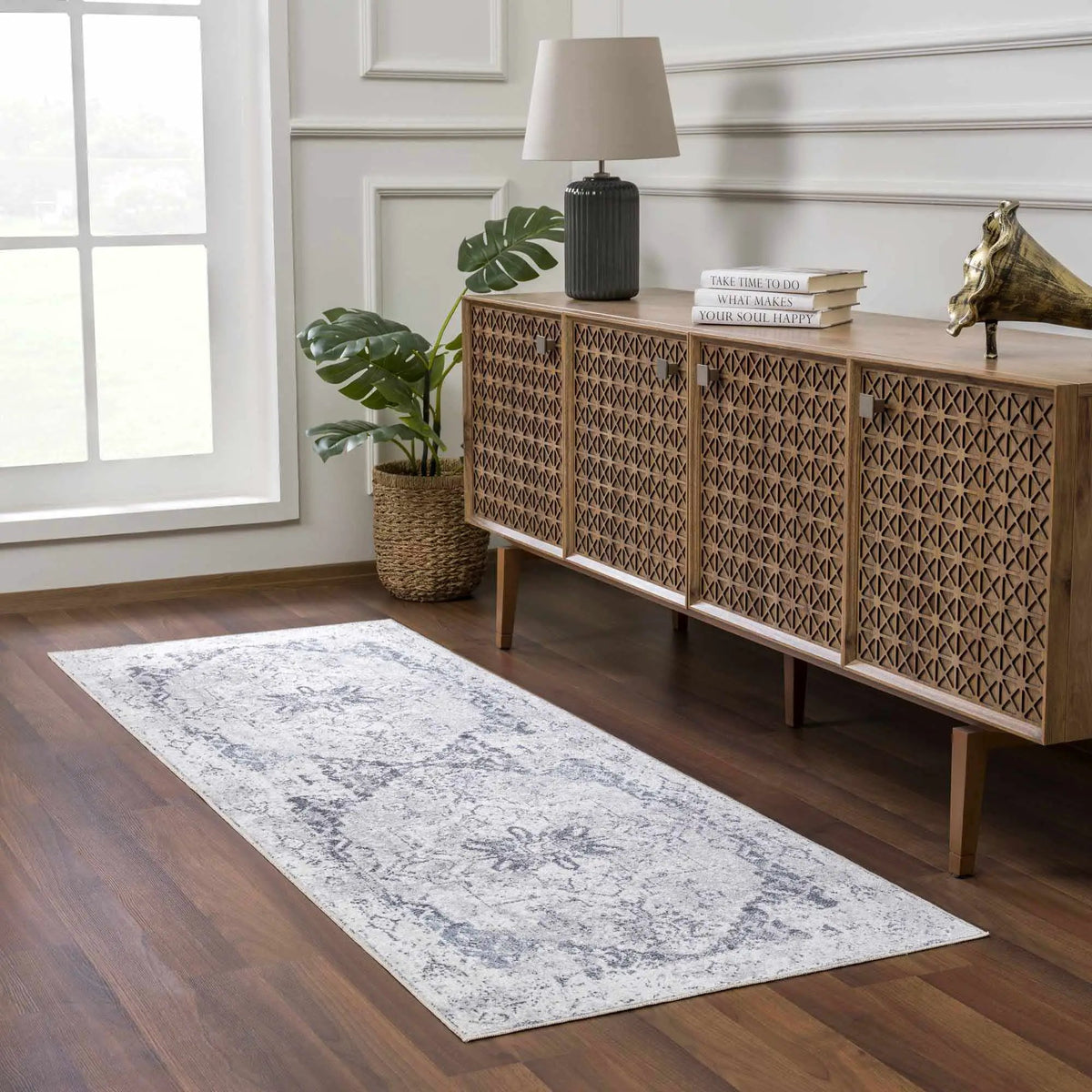 Hera Ivory Boutique Washable Rug - Clearance, installed in a room 2
