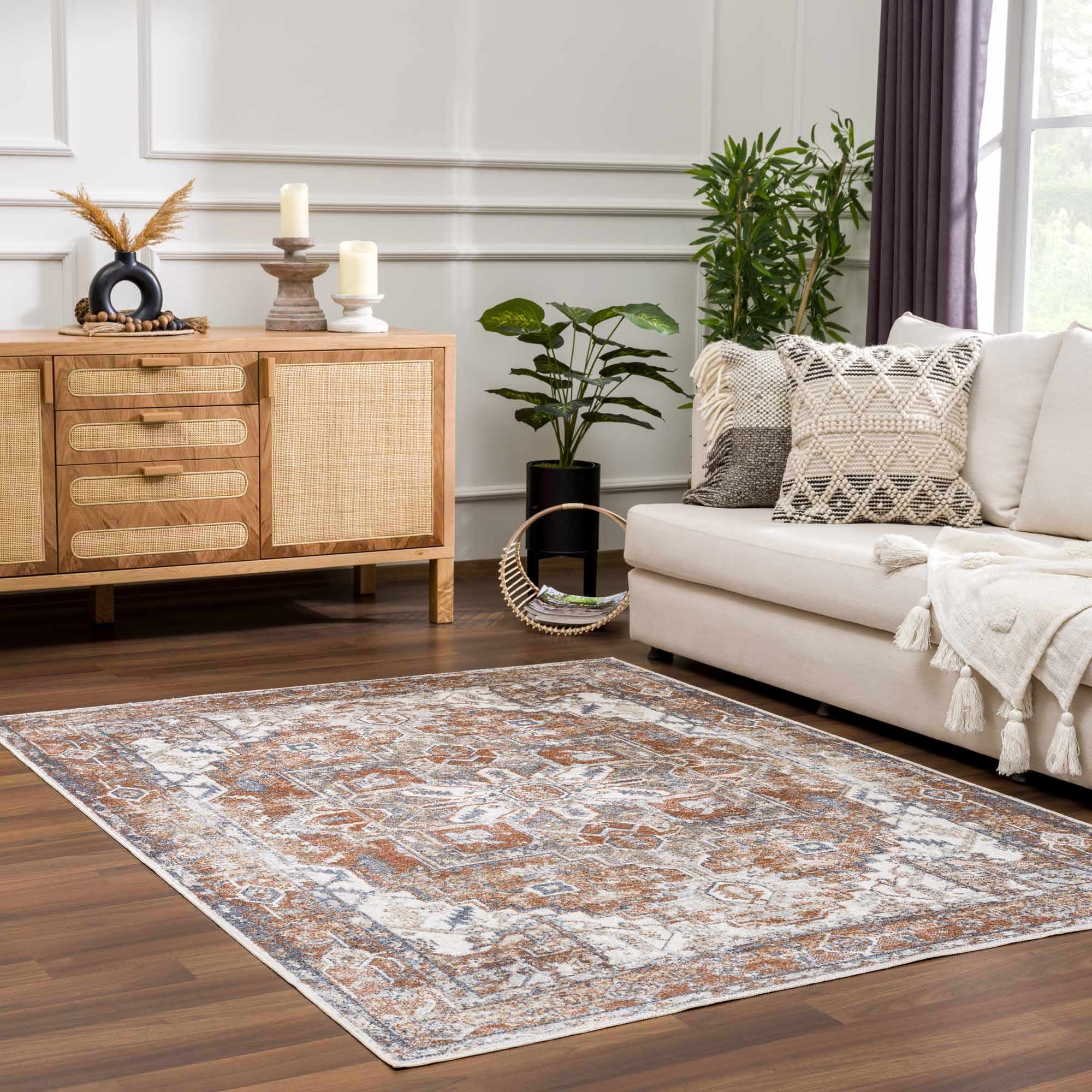 Rust Hera Washable Area Rug - Clearance by Boutique Rugs