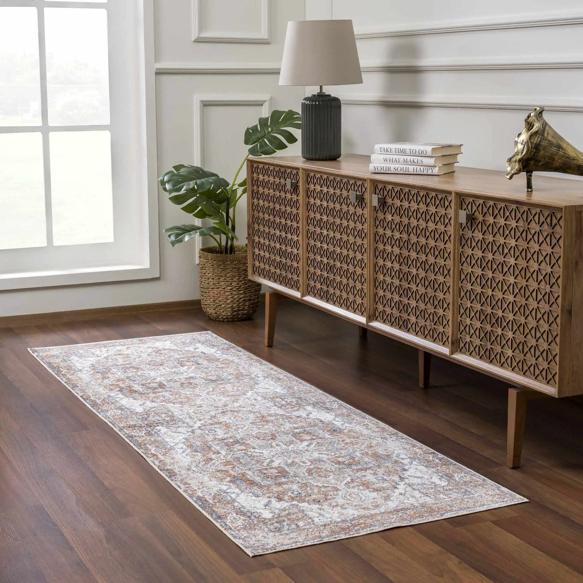 Rust Hera Washable Area Rug - Clearance, installed in a room