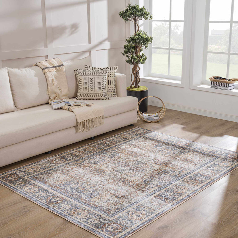 Arias Beige Blue Washable Area Rug by Hauteloom