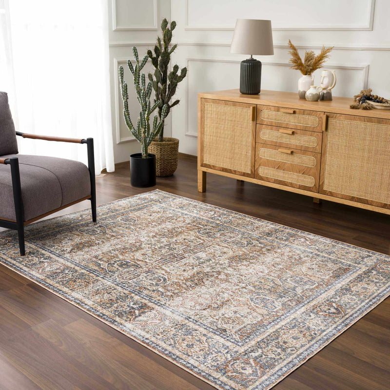 Arias Beige Blue Washable Area Rug by Hauteloom