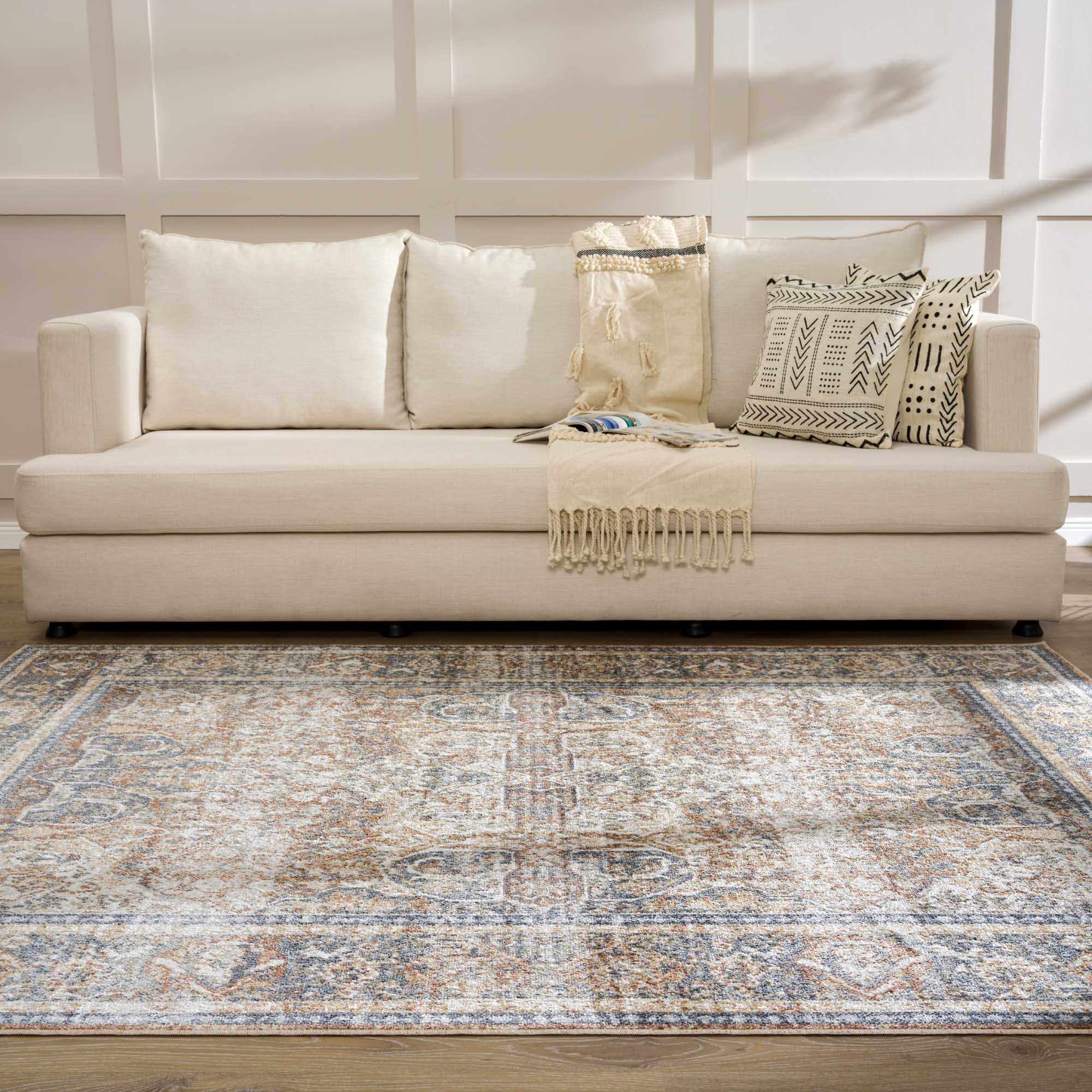 Arias Beige Blue Washable Area Rug by Hauteloom