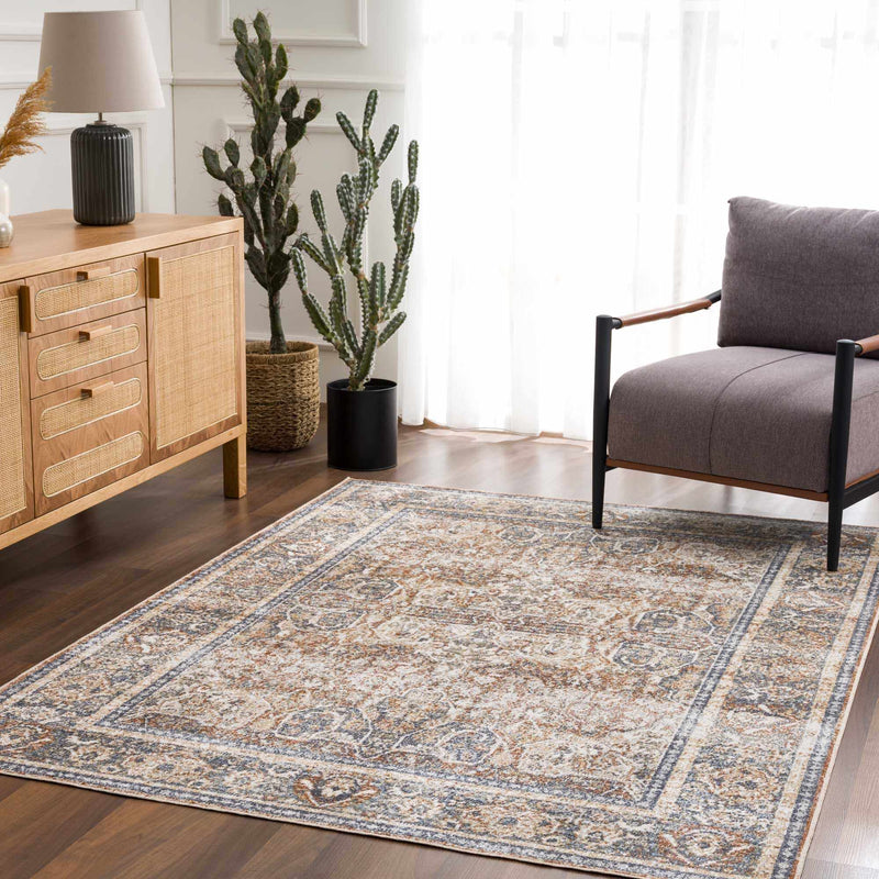 Arias Beige Blue Washable Area Rug by Hauteloom
