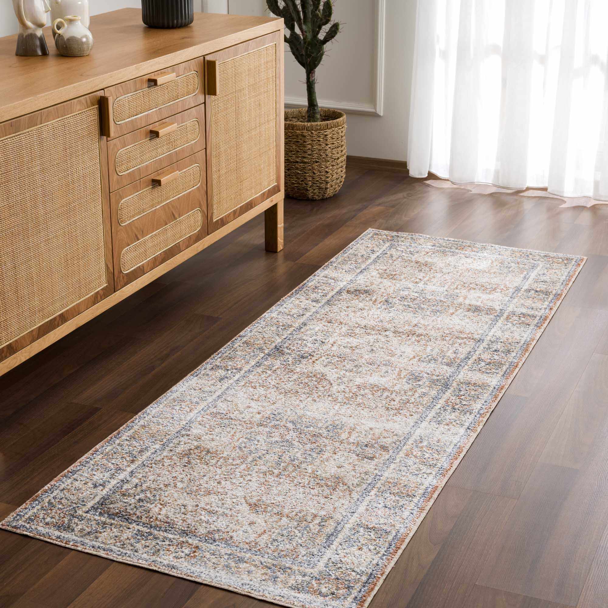 Arias Beige Blue Washable Area Rug by Hauteloom