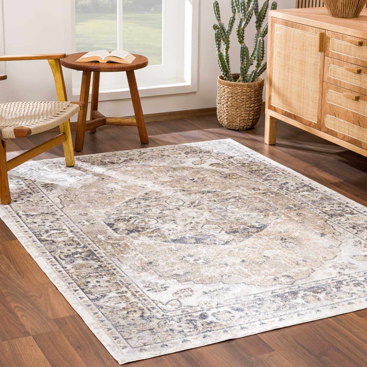 Rudo Beige Washable Area Rug by Hauteloom
