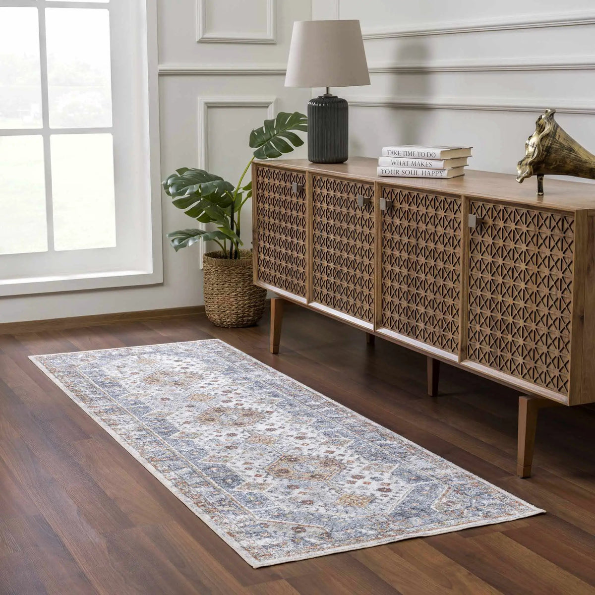 Afya Boutique Washable Rug, installed in a room