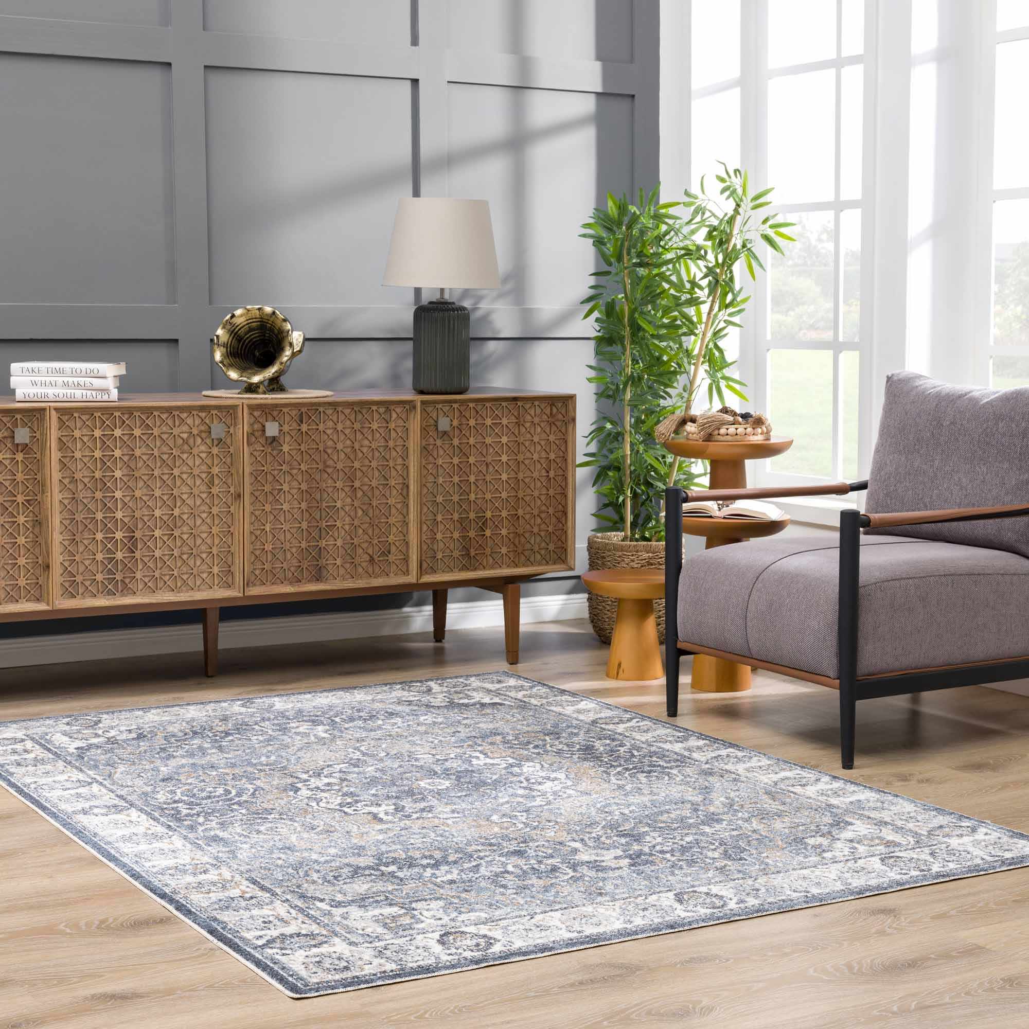 Aurum Blue Washable Area Rug by Hauteloom