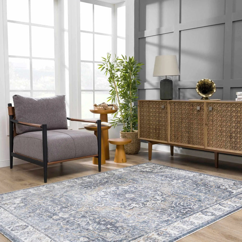 Aurum Blue Washable Area Rug by Hauteloom