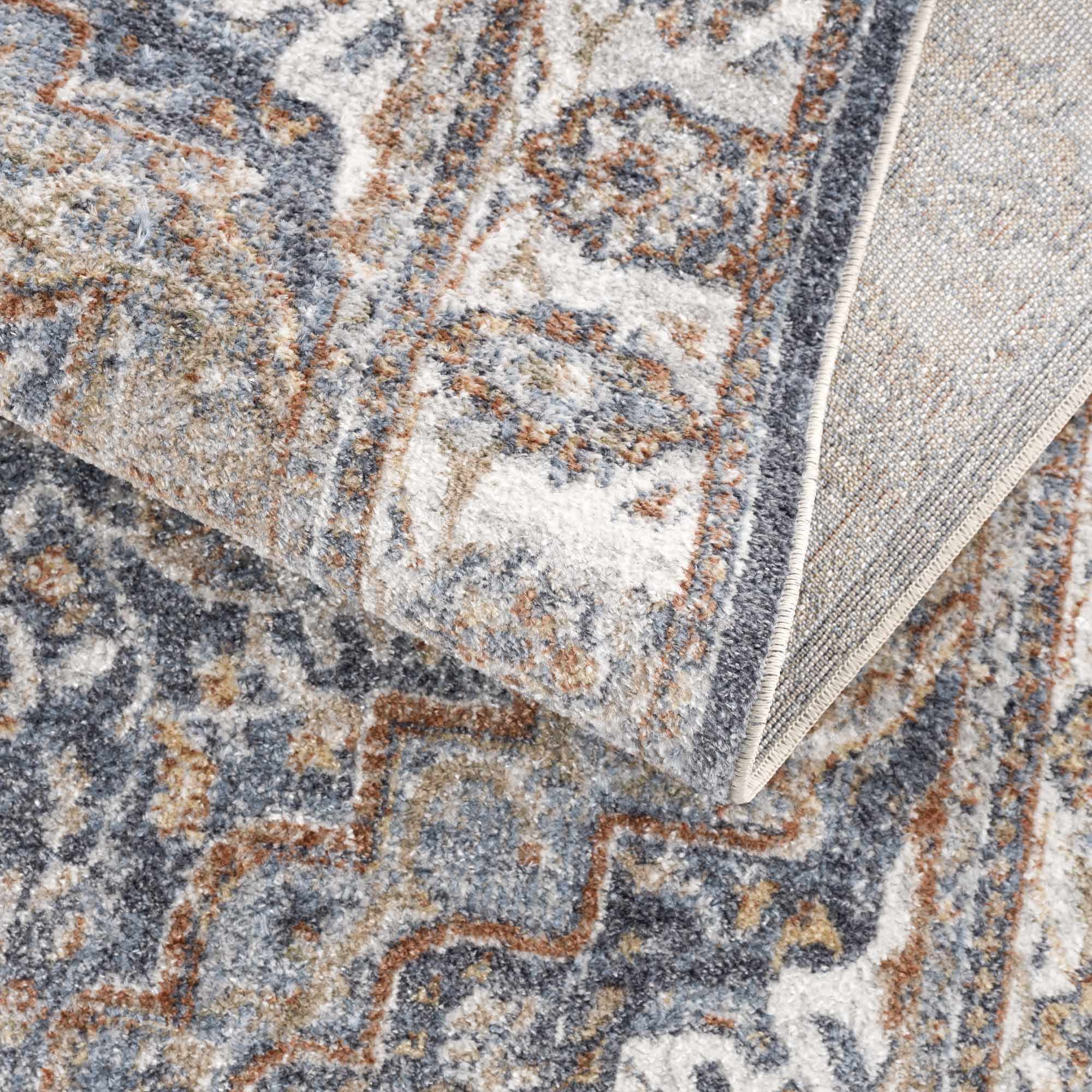 Aurum Blue & Beige Washable Area Rug by Hauteloom