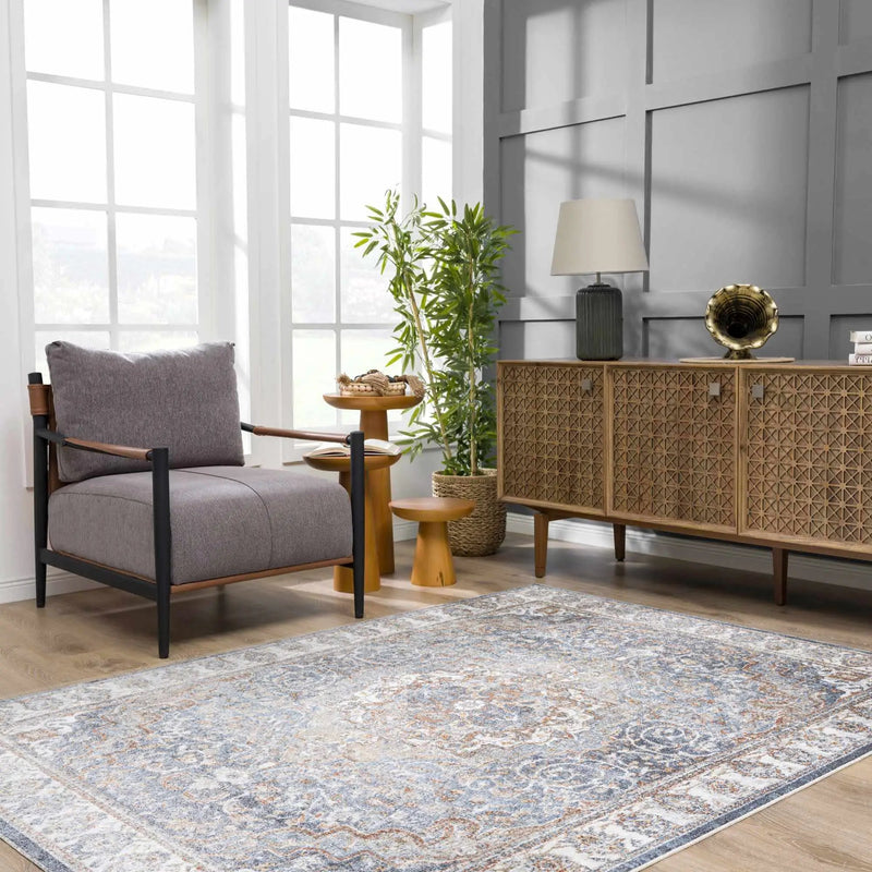 Aurum Blue & Beige Washable Area Rug - Clearance by Boutique Rugs