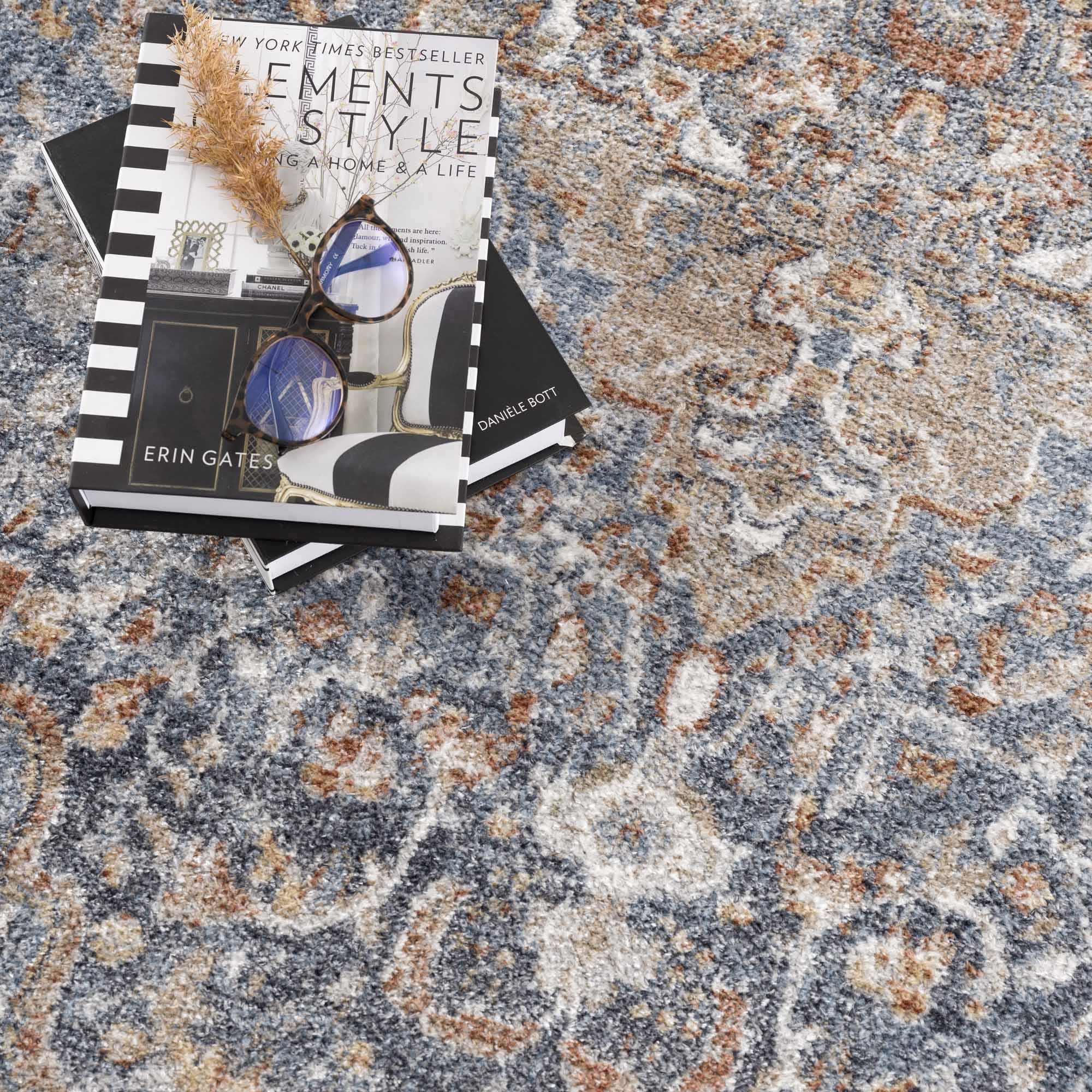 Aurum Blue & Beige Washable Area Rug by Hauteloom