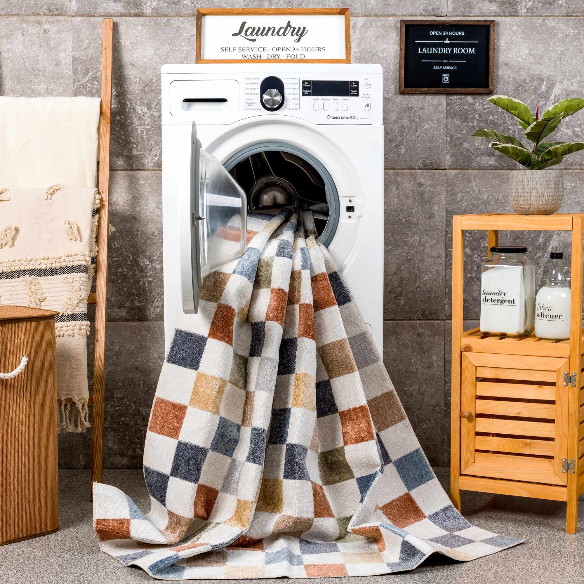 Alie Colorful Checkered Washable Rug by Hauteloom