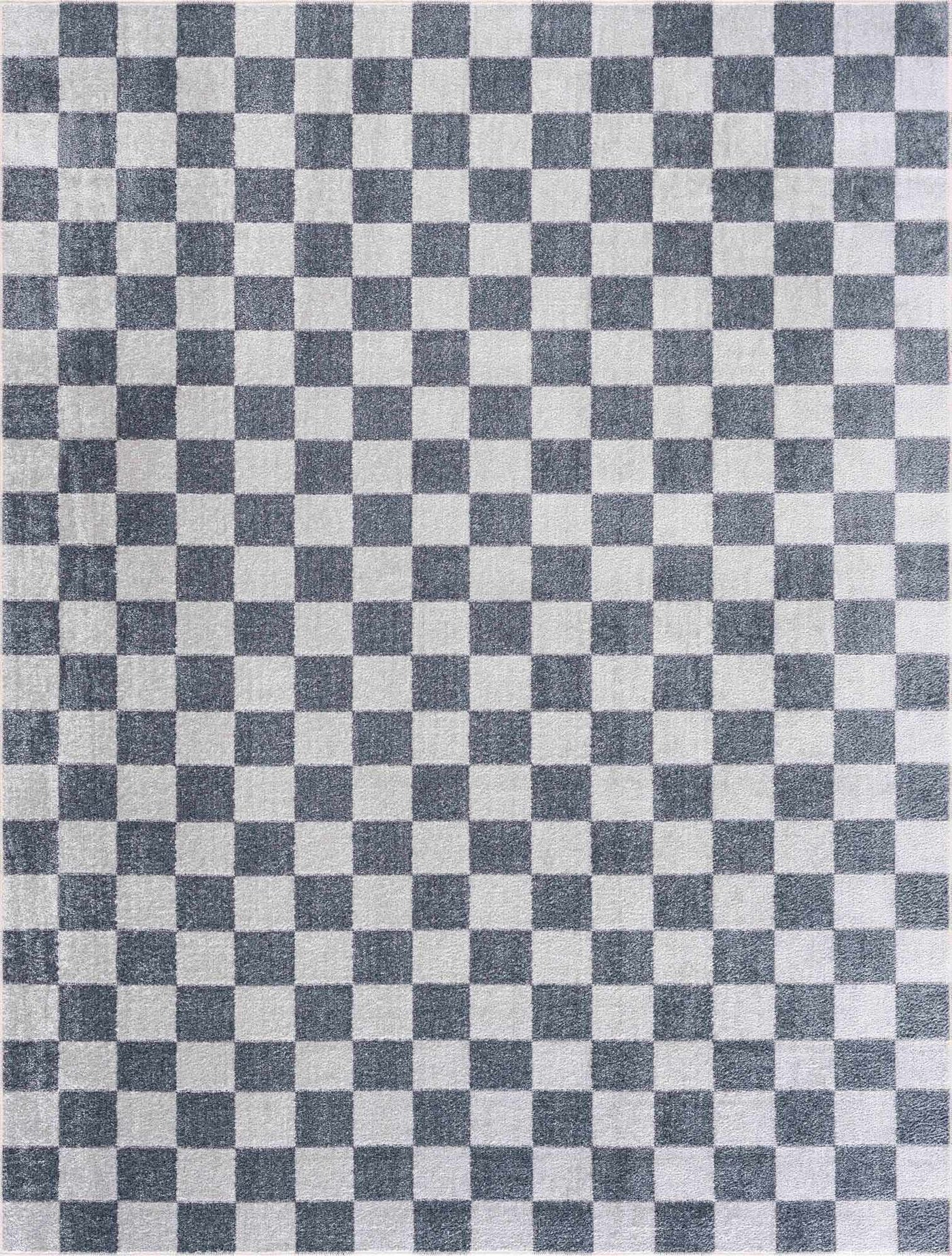 Alie Blue Gray Checkered Washable Rug by Boutique Rugs