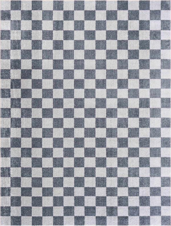 Alie Blue Gray Checkered Washable Rug